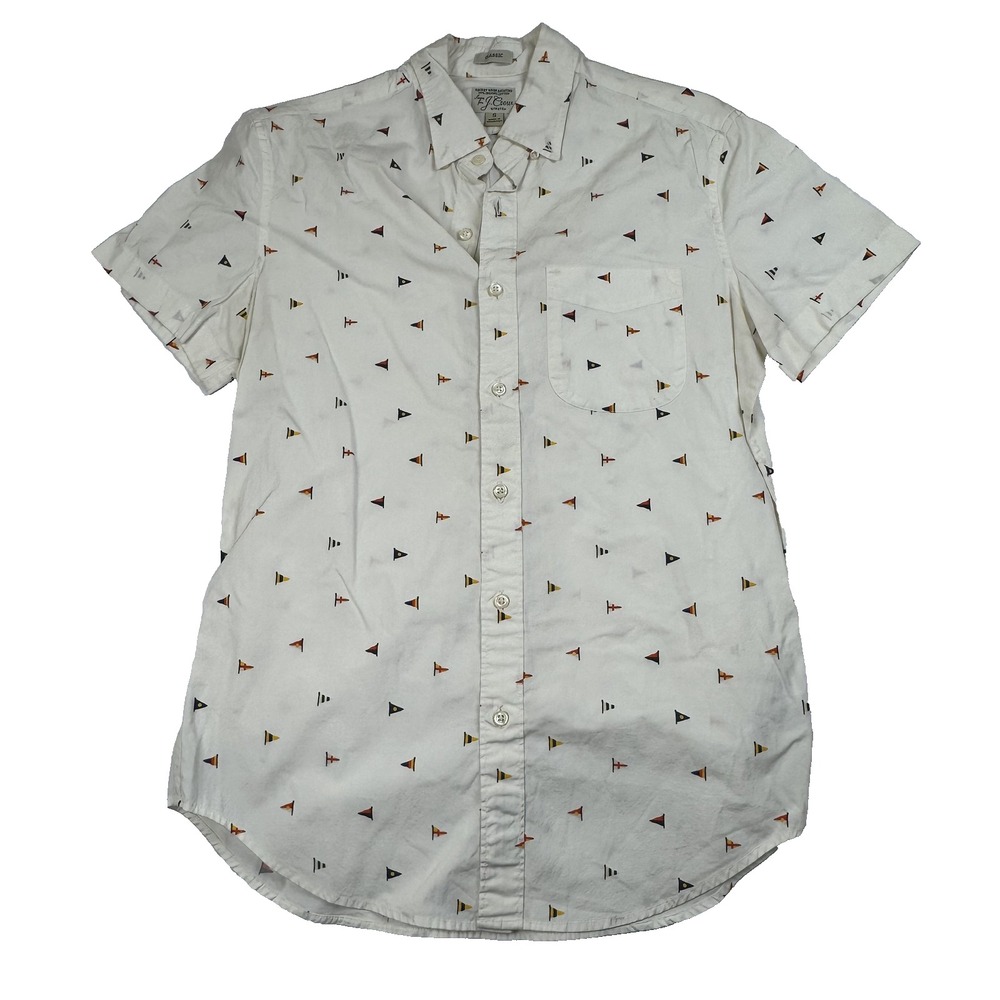 J Crew Mens Small Short Sleeve Stretch Organic Cotton Sail Flag Print AD199